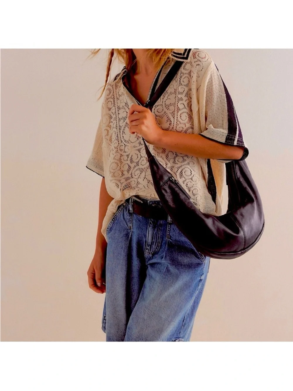 Free People Idle Hands Sling bag,Leather Crossbody Espresso Brown Adjustable New - Picture 8 of 15